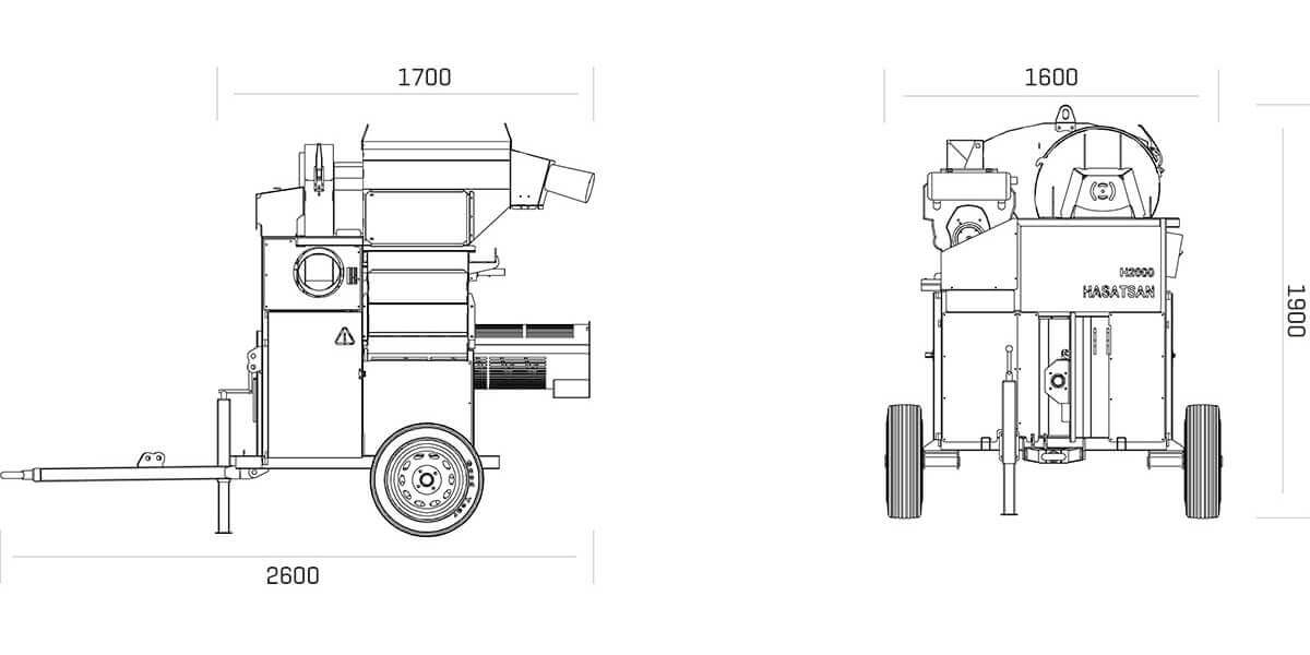 H2000 Motorlu Kabuklu Toplayan Hasat Makinesi Teknik Çizim